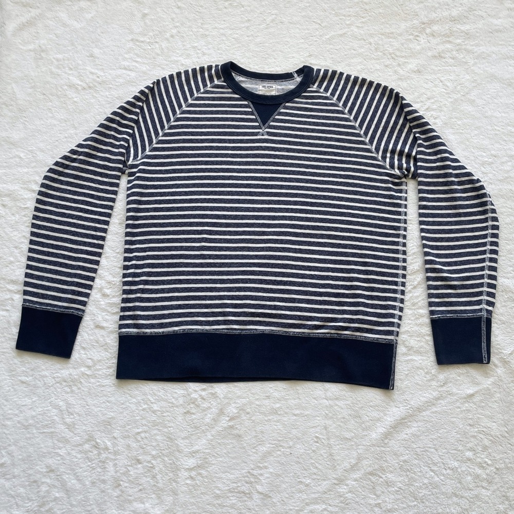 Todd Snyder Mens Navy White Striped Raglan Cotton Sweatshirt Made in Canada XXL